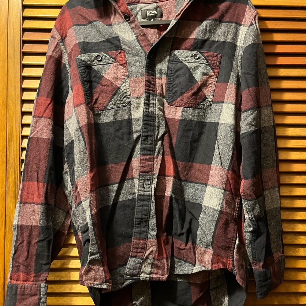 Urban Pipeline Red and Black Plaid Casual Button Down Shirt